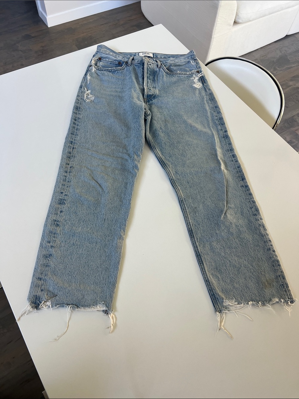 AGOLDE 90’s crop distressed with holes jeans denim pants size 27 light wash